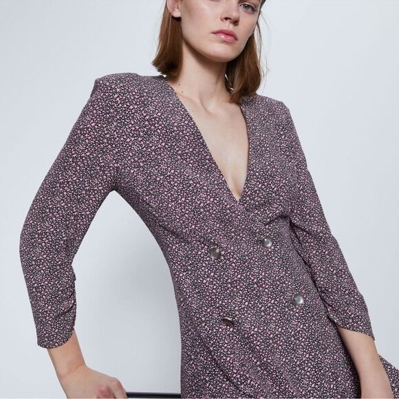 ZARA FLORAL PRINTED JUMPSUIT BLAZER - Picture 3 of 10